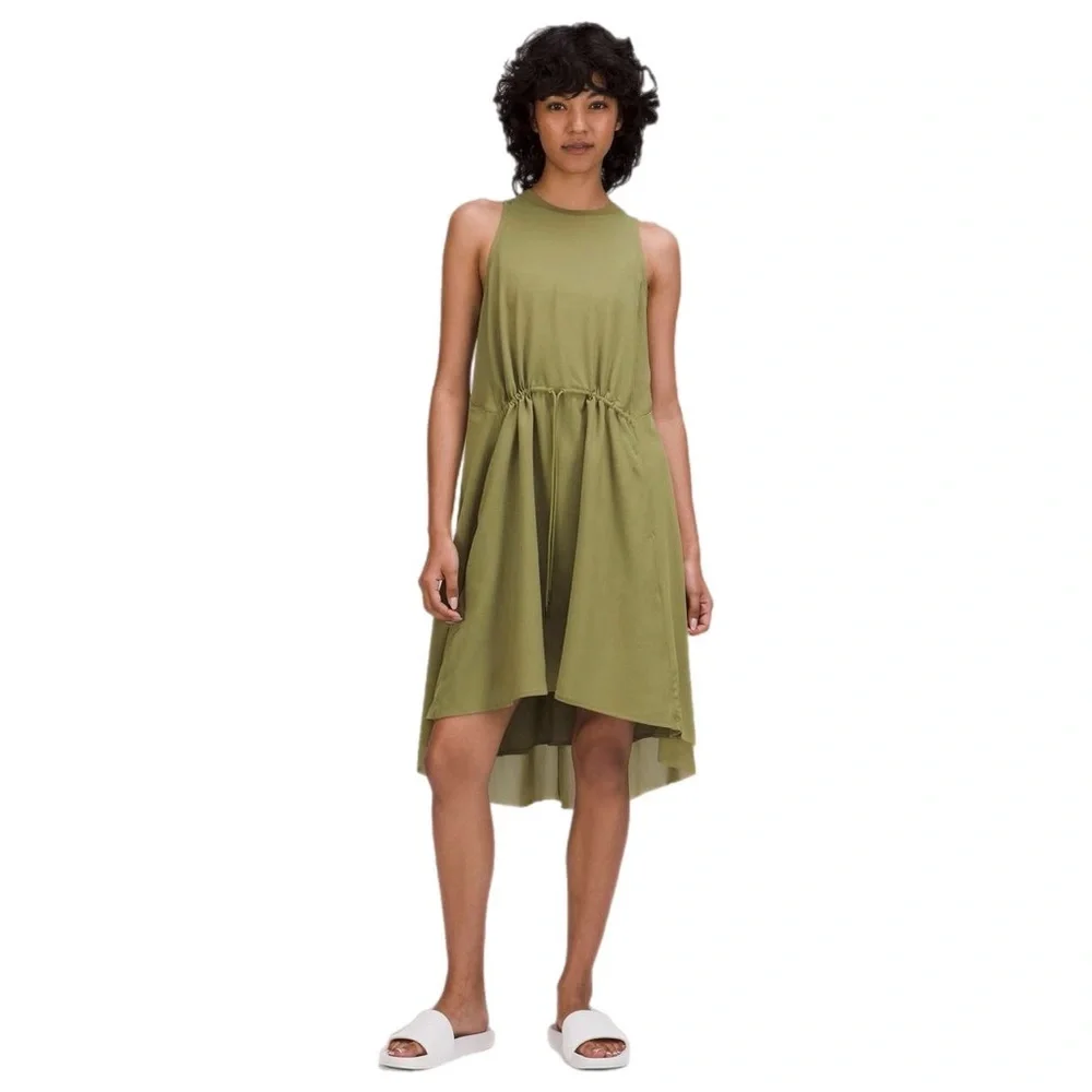 Lululemon Mesh Overlay High-Neck Dress Bronze Green Size 8 GUV